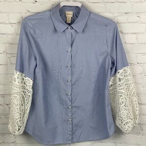 Chicos 1P (Small/8P) Blue Blouse Lace Balloon Sleeves Career Casual